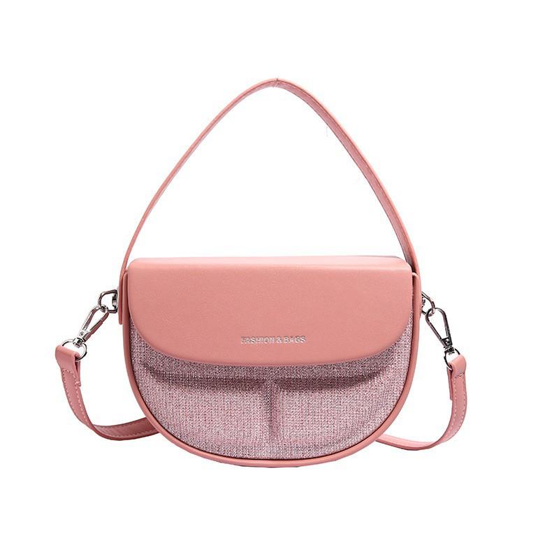 Hot-selling Women s Bags 2025 New Trendy Niche Hard-shell Single-shoulder Cross-body Bag Texture Sequined Saddle Batch one size розовый