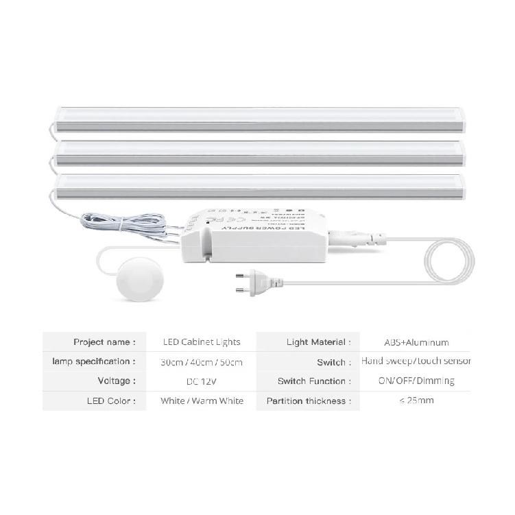 1-6PCS Set LED Cabinet Bar Lamps EU 220V Integrated Lighting With Dimmable Touch/Hand Sweep Sensor Switch 25mm Board Penetrable