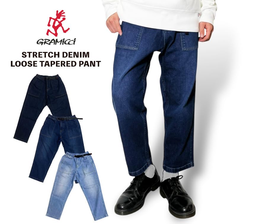 Gramicci Stretch Denim Loose Tapered Pants, 9/10 Length, G5SU-P082 (S, DARKUSED)