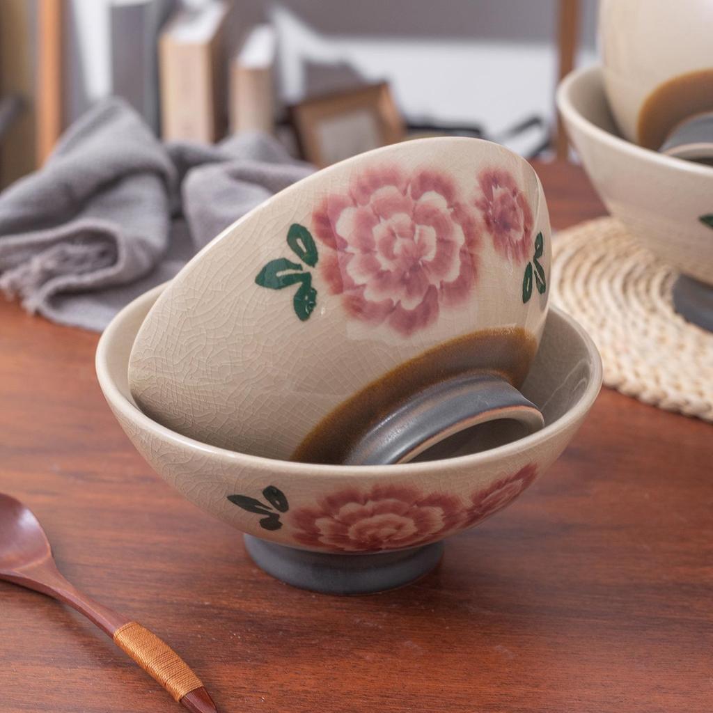 Retro Hand-Painted Floral Ceramic Noodle Bowl - Large Chinese Style Soup/Rice Bowl with Underglaze Color
