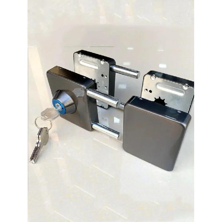 1 Set Double Open Sliding Door Lock Stainless Steel Glass Door Lock with Keys Lockset Office Glass Gate Security Hardware