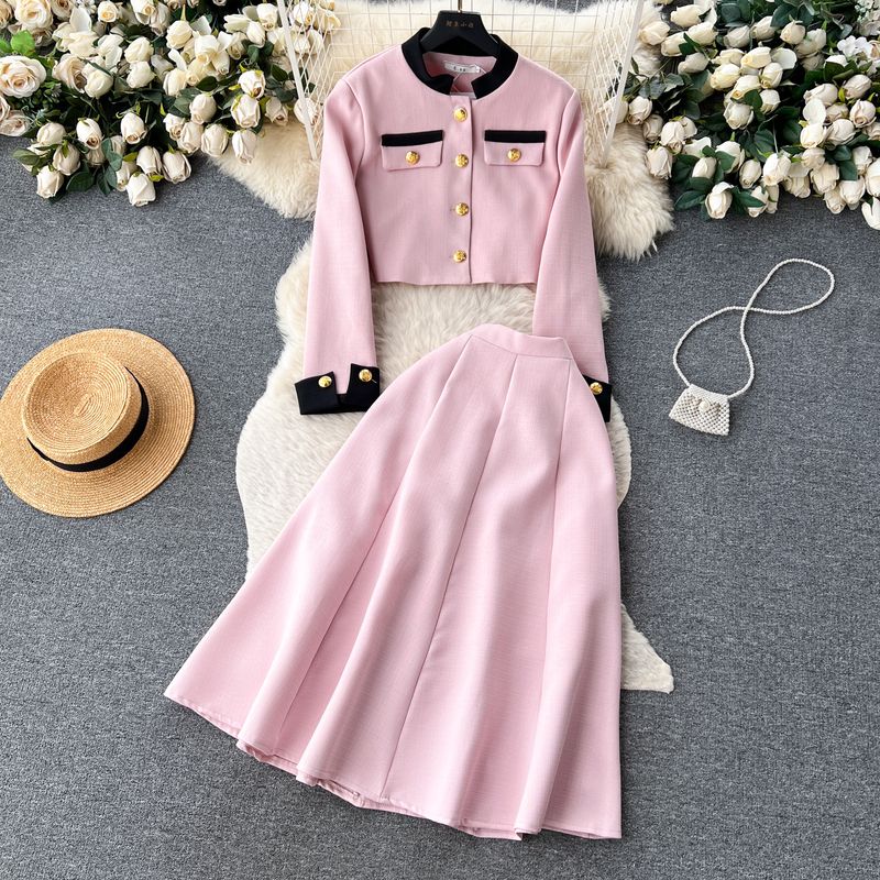 

Classic Style Metal Suit Outwear High Waist Slimming Breasted Pink S