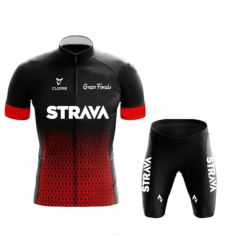 

2026 Strava Cycling Jersey Set Mens Bib Shorts Bicycle Short Sleeve Cycling Clothing Bike Maillot Ciclismo Hombre Black Sets For MTB XXL