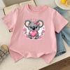 Kids Koala Holding Heart Pink Flower Print Crewneck Tee