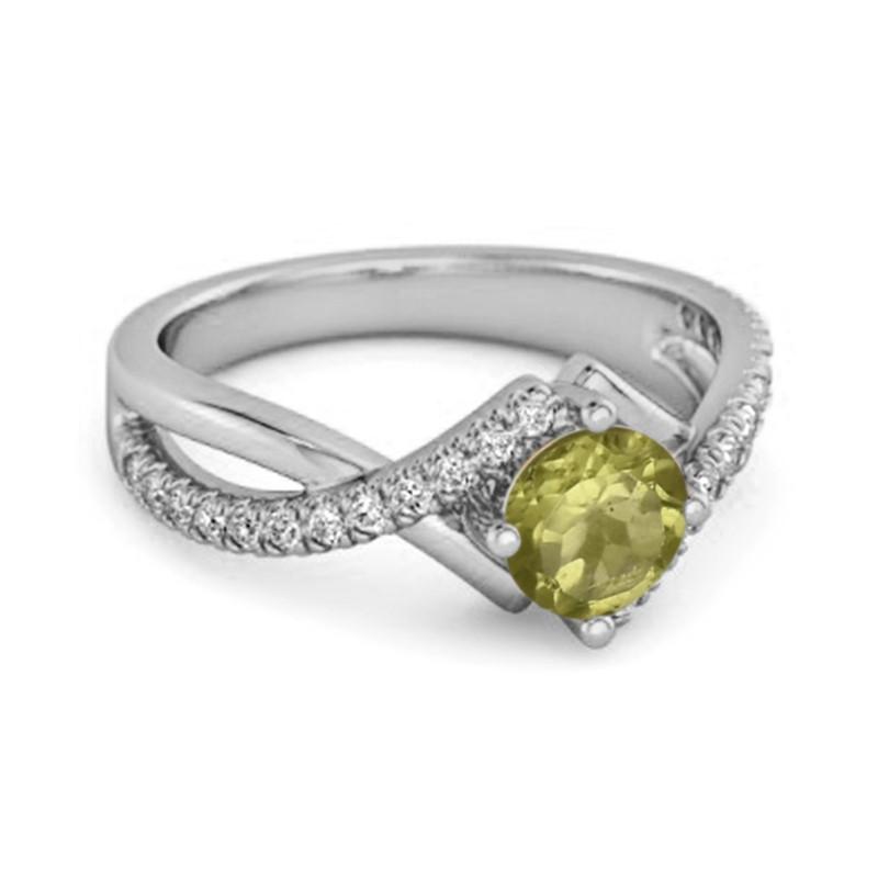 Peridot Split Band Crossover Pavé Ring - 925 Sterling Silver