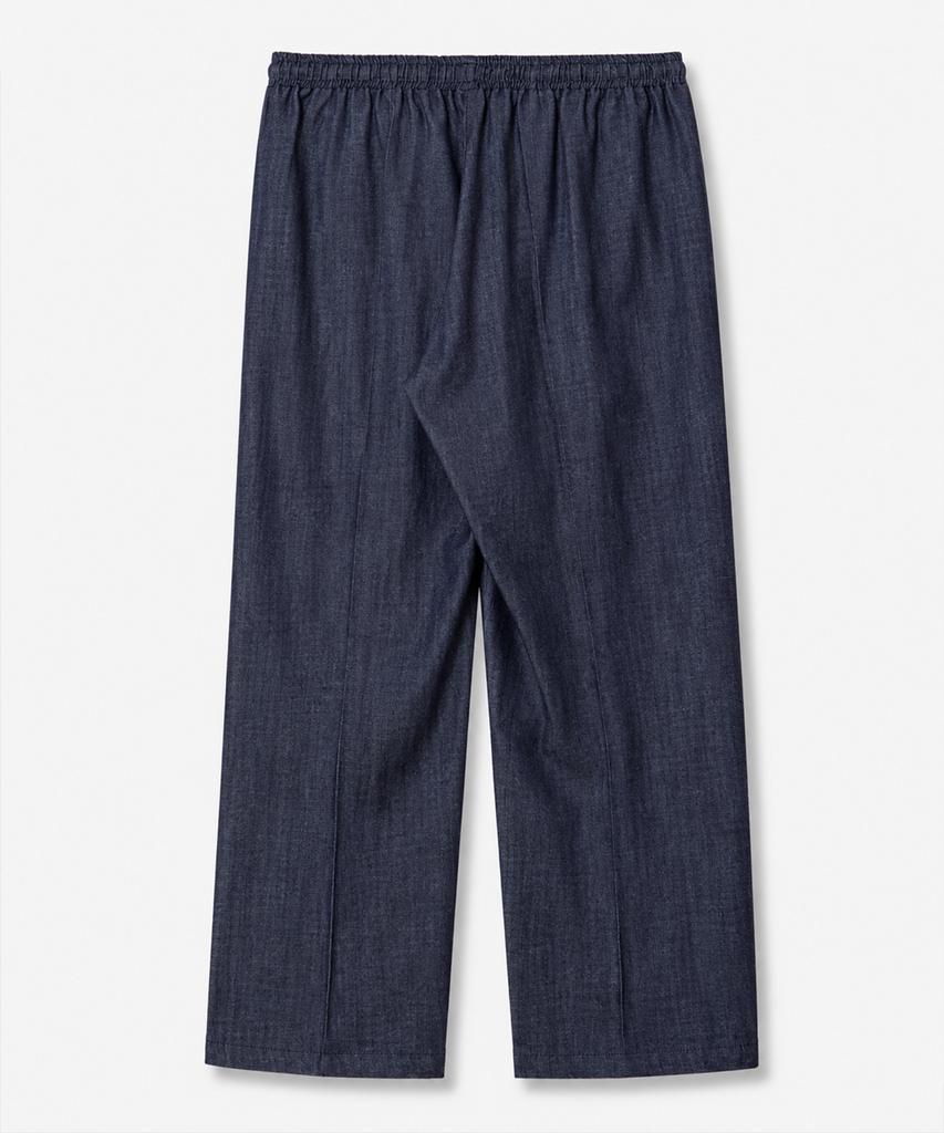 LENGAGEMENT Two-Tuck Wide Elastic Denim Slacks [Blue]