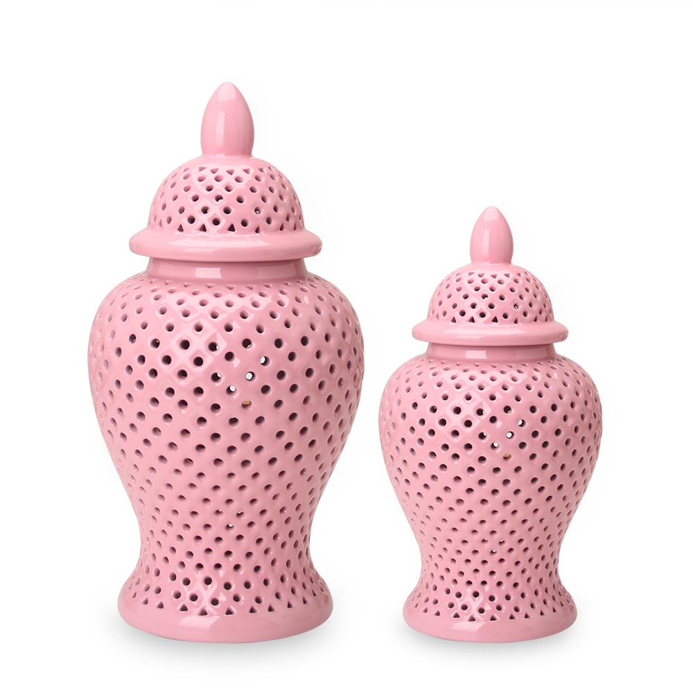 Porcelain Ginger Jar Hollow Out Temple with Lid Traditional Ceramic Vase 25cmx48cm