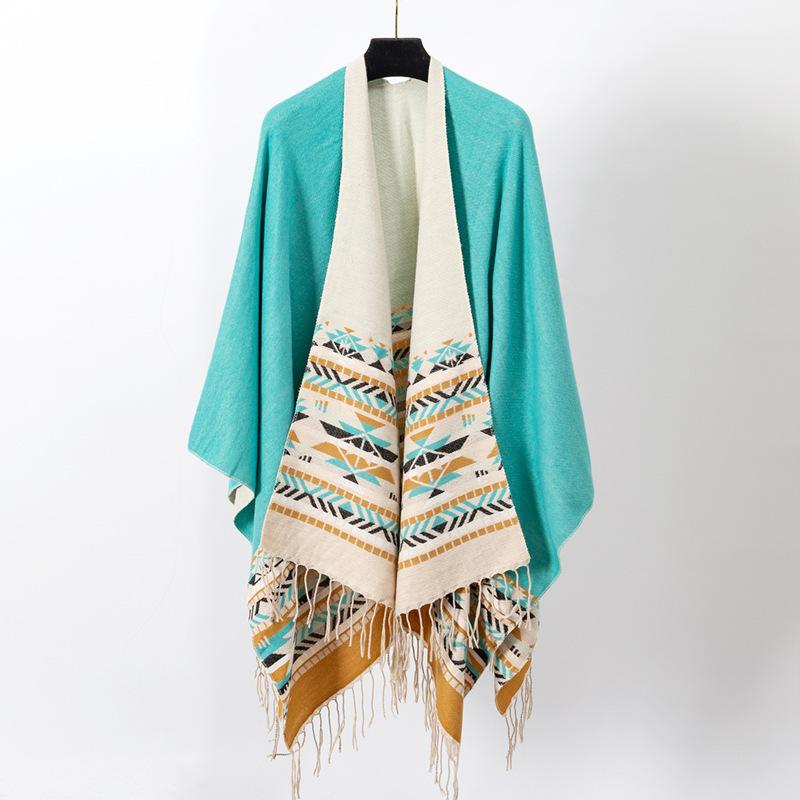 

Вязаная шаль в богемном стиле, накидка, двухсторонний шарф, женская теплая дорожная одежда, накидка, плед для улицы 130*150CM