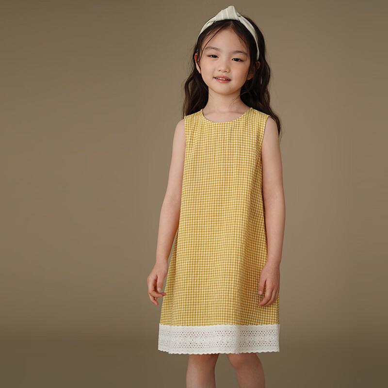 Hacikis Girls' Yellow Plaid Patchwork Vest Dress