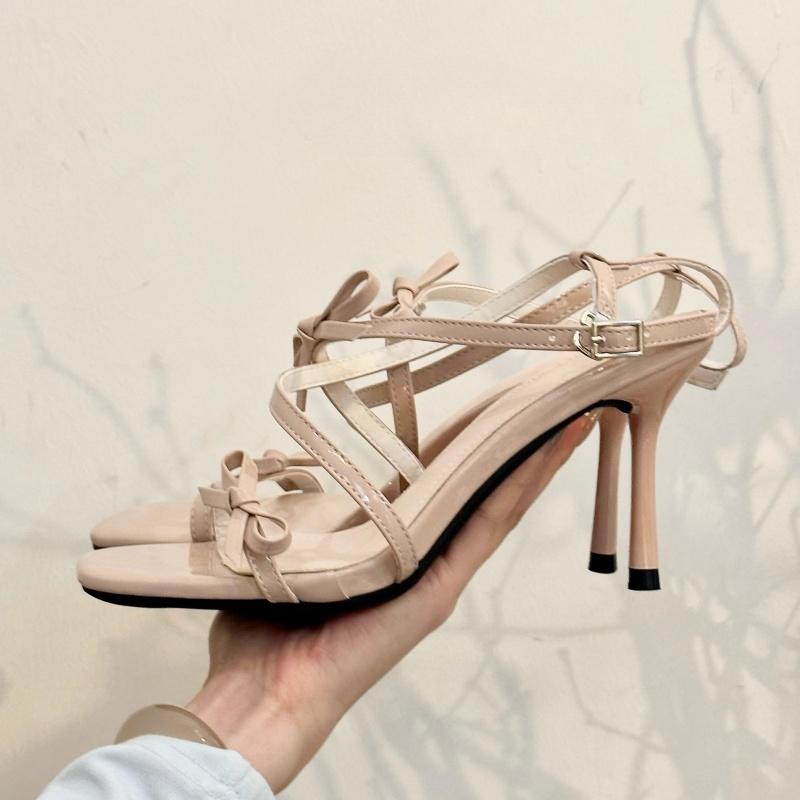 Fashion Stiletto Sandals Summer New Square Head Open Toe Thin with Butterfly Knot Anti-slip Wear-resistant High Heels