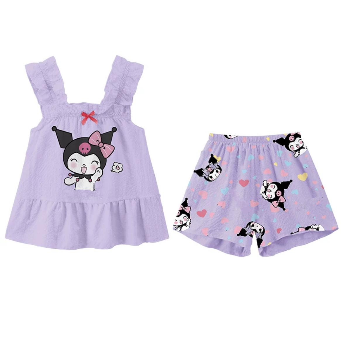 2Pcs Sanrio Hello Kitty Two Piece Pajama Set Sleeveless Vest Shorts Thin Lightweight Summer Girls Baby Homewear Fashionable 100cm
