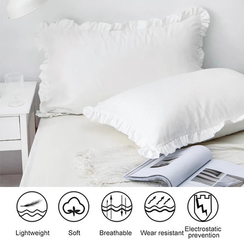 Cotton Pillowcase Solid Color Ruffle Edge Cushion Covers Decorative Soft And Breathable Rectangle Durable Fabric Bedding