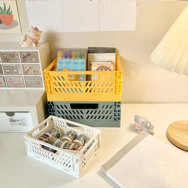 1Pcs Mini Foldable Storage Basket, Home Desktop Clutter Organizer Box, Portable Multi-Functional Solid Color Storage Basket