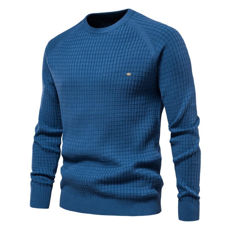 Men’s Euro Fit Solid Plaid Pullover Knit Long Sleeves Long Sleeves