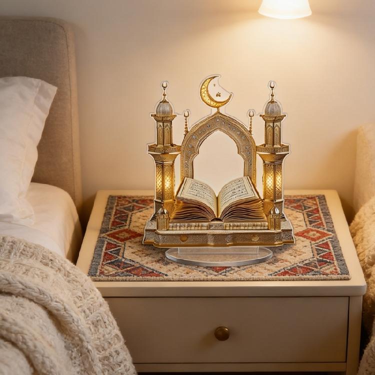 Islamic Eid Mubarak 2D Moon Castles and Quran Acrylic Table Sign Ornament for Ramadans Muslims Party Centerpieces Decors