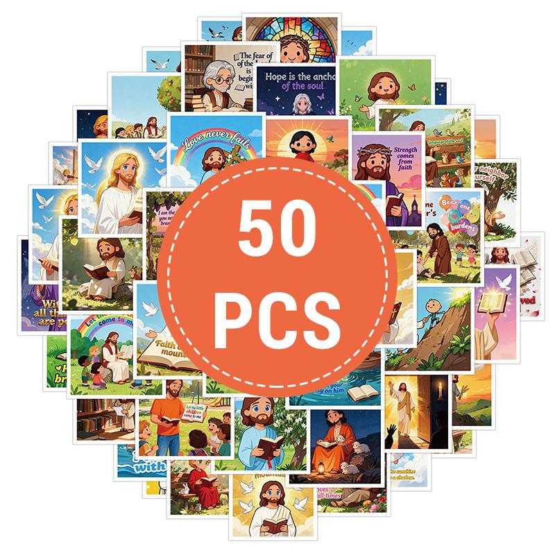 

50 ШТ. Милі Християнські Наліпки Ісуса Надихаючі Наліпки з Кліпартами Христа Біблійний Вірш Естетичні Наліпки Пакування Католицька Наліпка Ісуса