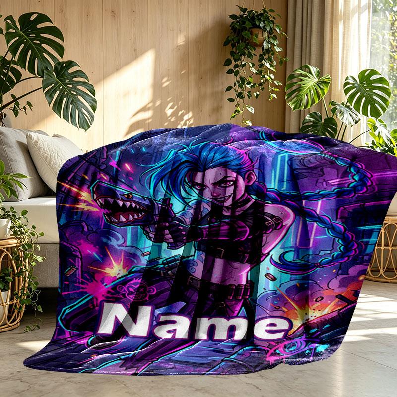 Custom Name Personalized Jinx League of Legends Print Blanket, Home Decor, Bedroom, Sofa, Camping, Couch, Gifts for Birthday Christmas