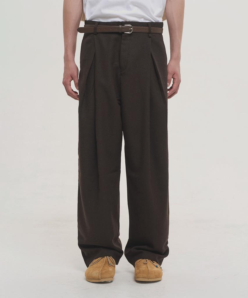 NOISE Wool Flannel Slit Wide Slacks - Brown