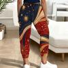 Women Plus Size Red Blue White Printed Drawstring Waist Jogger Pants Side Pockets Cuffed Ankle