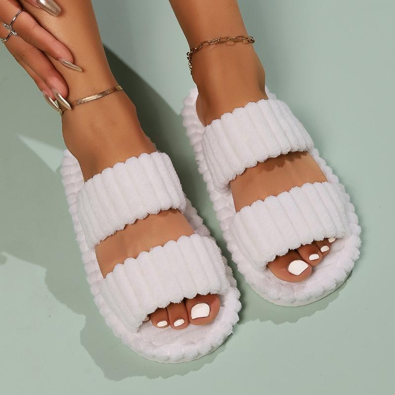 Women's Winter Warm Fuzzy Maternity Slippers, Open Toe Slip On House Shoes, Thick Sole Soft Plush Indoor Outdoor Slides