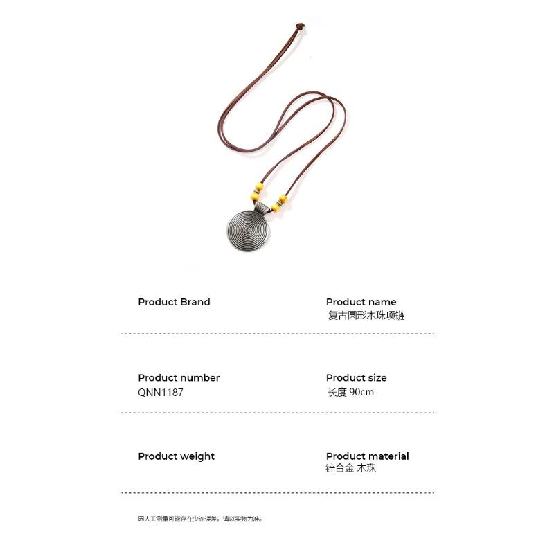 Cowhide Rope Ethnic Pendant Leather Jewelry Fingerprint Alloy Sweater Chain Personalized Retro Round Necklace