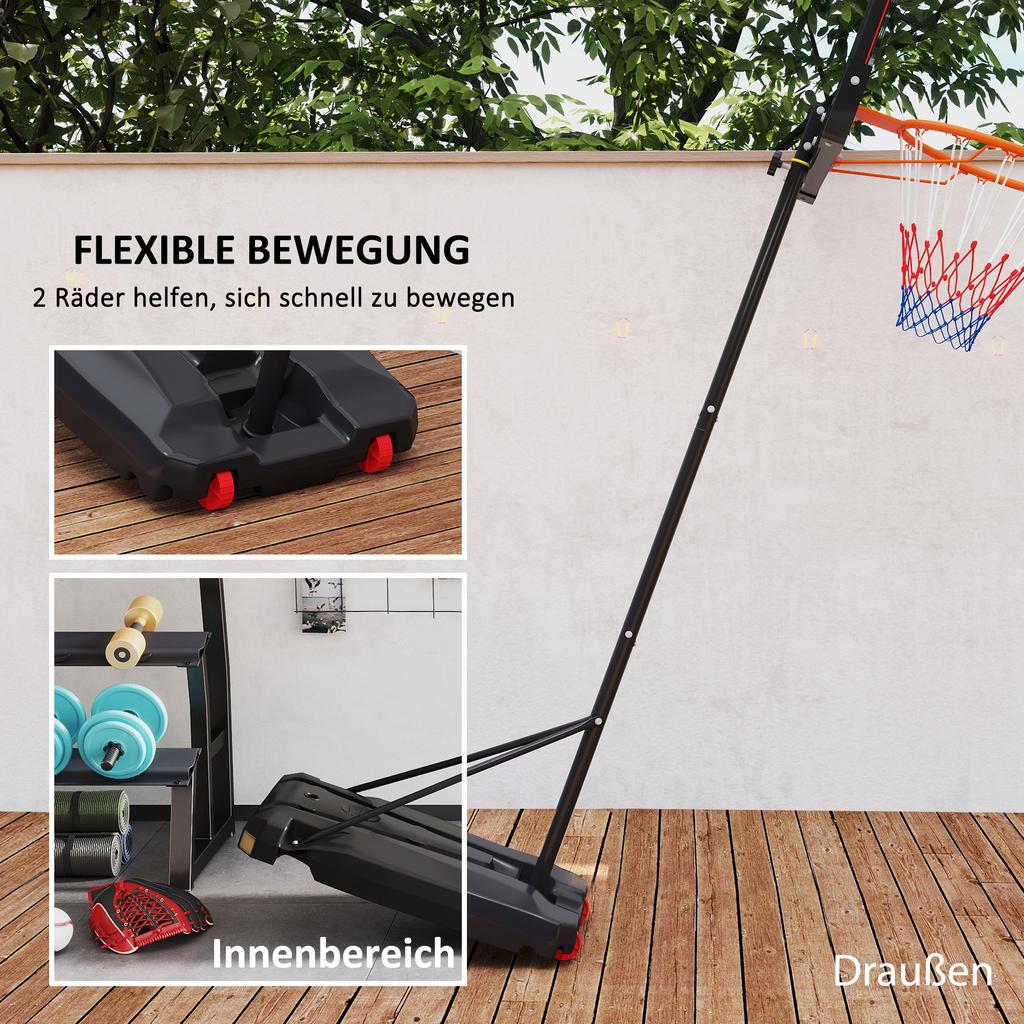 Basketball Hoop Outdoor Indoor, 210-260cm Height Adjustable Basketball Hoop with Wheels, Larger Base, for 6+ Years, Red