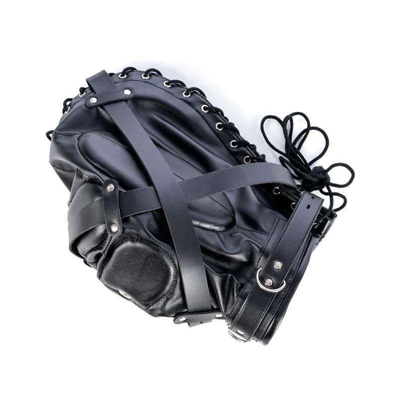 Fetish Full Head Hood Couple Adult Cosplay Games PU Leather Sexy Mask Hood Halloween Party Bondage Face Cover Role Play Costumes
