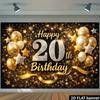 2D 20th Birthday Black Gold Backdrop for Men Women Birthday Party Background