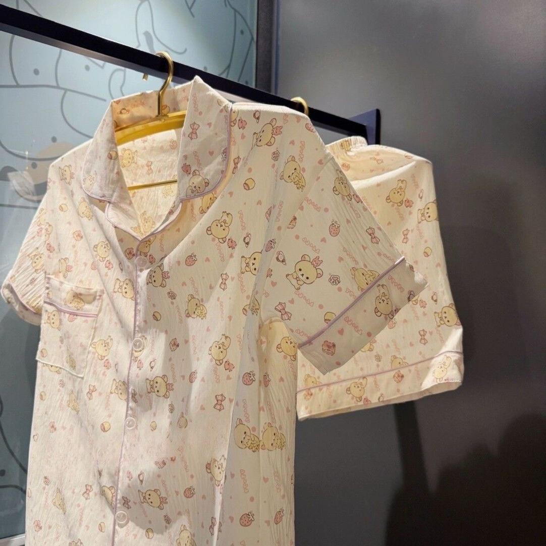 

Cute cartoon easy bear pajamas women s new short-sleeved shorts summer Korean version loungewear suit can be worn outside s [recommendation 35-40kg ]