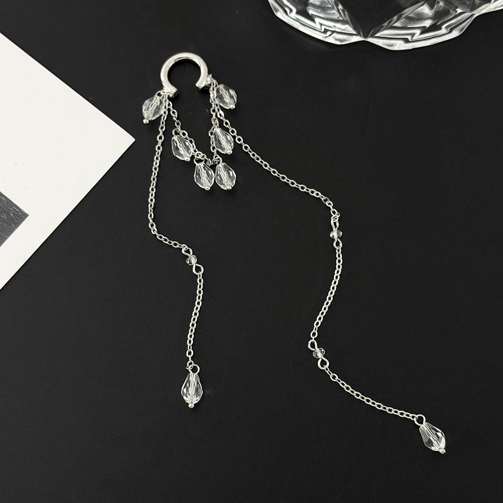 Salircon Exquisite Crystal Long Tassel Chain Ear Cuff Ear Clip Women Romantic No Piercing Clip Earrings Fashion Jewelry Wedding