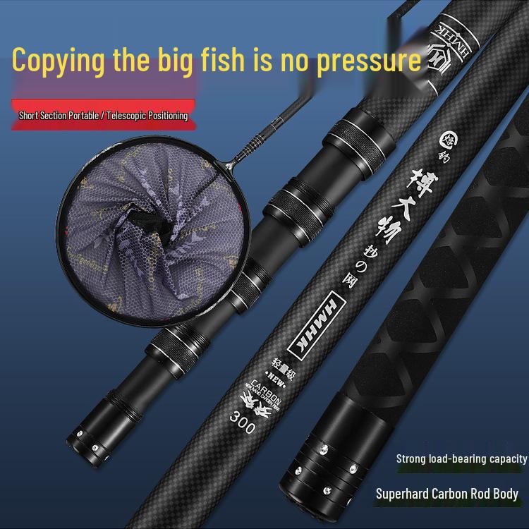 

Telescopic Carbon Big Fish Landing Net Pole with Silk Flower Design 1.8m Bare Rod