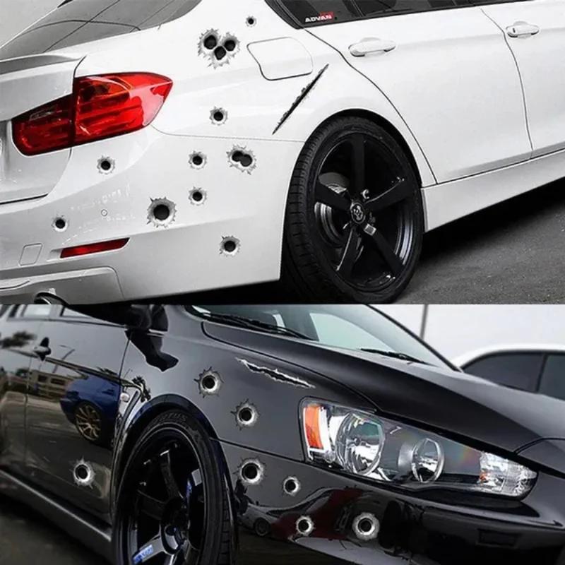 Car Styling 3D Fake Hole Sticker Motorcycle Helmet Body Simulation Scratch Hole Decal Funny Emblem Symbol Stickers