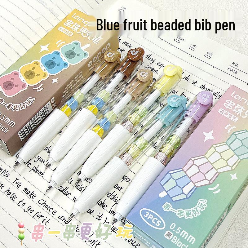 Blaues Obst D4001 Bunter Klick-Gelstift mit Perlen - Schnelltrocknender Unterschriftenstift für Schüler & Bürogebrauch