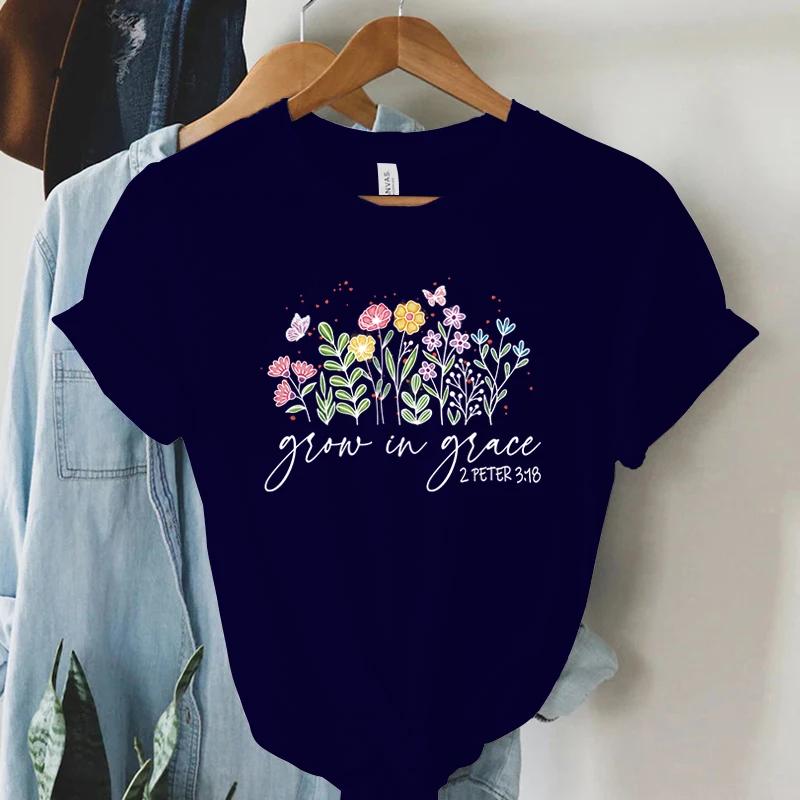 Grow In Grace 2 Peter 3:18 Graphics T Shirt Women Christian Religious Faith T-shirt Summer Vintage Boho Shirt Women Faith Tshirt