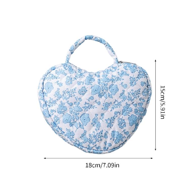 Florals Heart Makeup Organizers Quilted Water Resistant Cosmetic Bag for Travel Portable Toiletry Storage Women Use