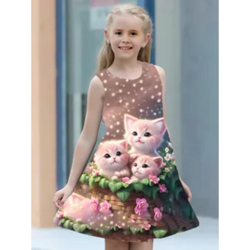 

Summer New Round Neck Sleeveless Vest Dress Girls Anime 3D Digital Printing Style Stylish Cute Soft Breathable Dress 150