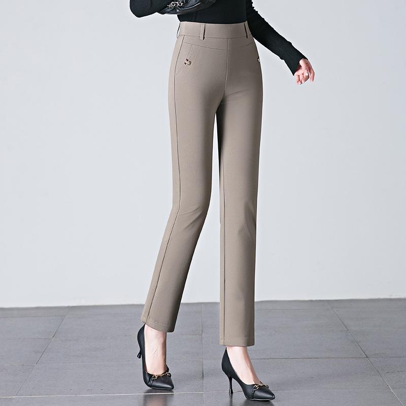 

Женские брюки из смесового хлопка, стрейч, для похудения - Большой размер, Прямые, Весна/Осень 2025 M хаки