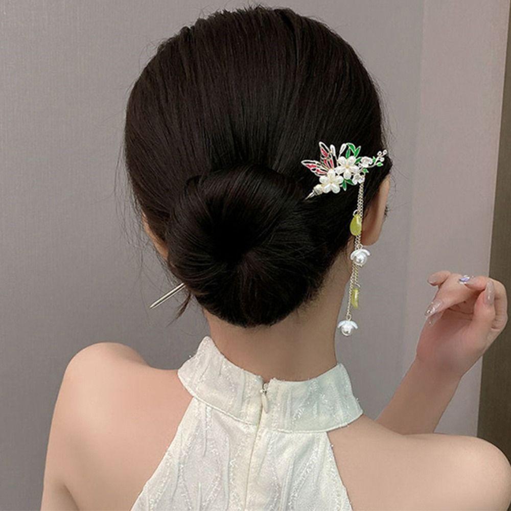 

Цветочный головной убор Жемчужная бабочка Китайский стиль Застежка для волос Вилка для волос Женская палочка для волос Девушка Заколка для волос