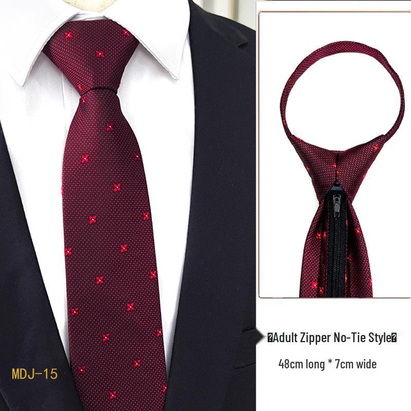 Men's 7cm Easy-Pull Zipper Tie, 1200-Needle Yarn-Dyed Polyester
