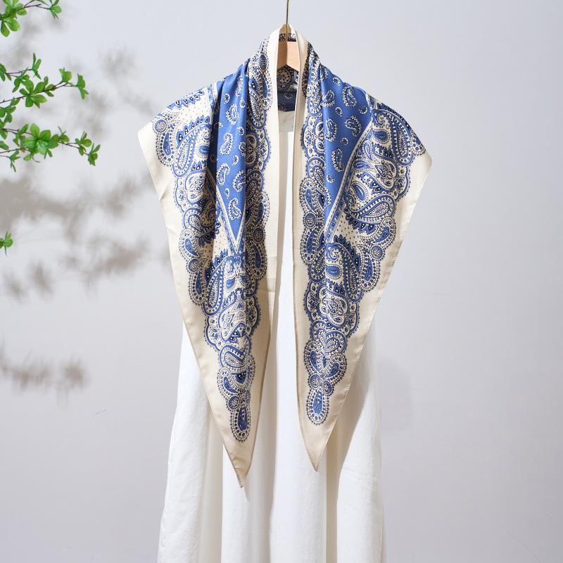 Summer Atmosphere Wearing Belt Waist Seal Twill Silk Simulation Silk Cool Triangle Scarf Cashew Print Women's Silk Scarf