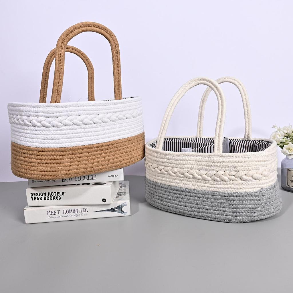 Portable Woven Cotton Rope Storage Basket - Nordic Style