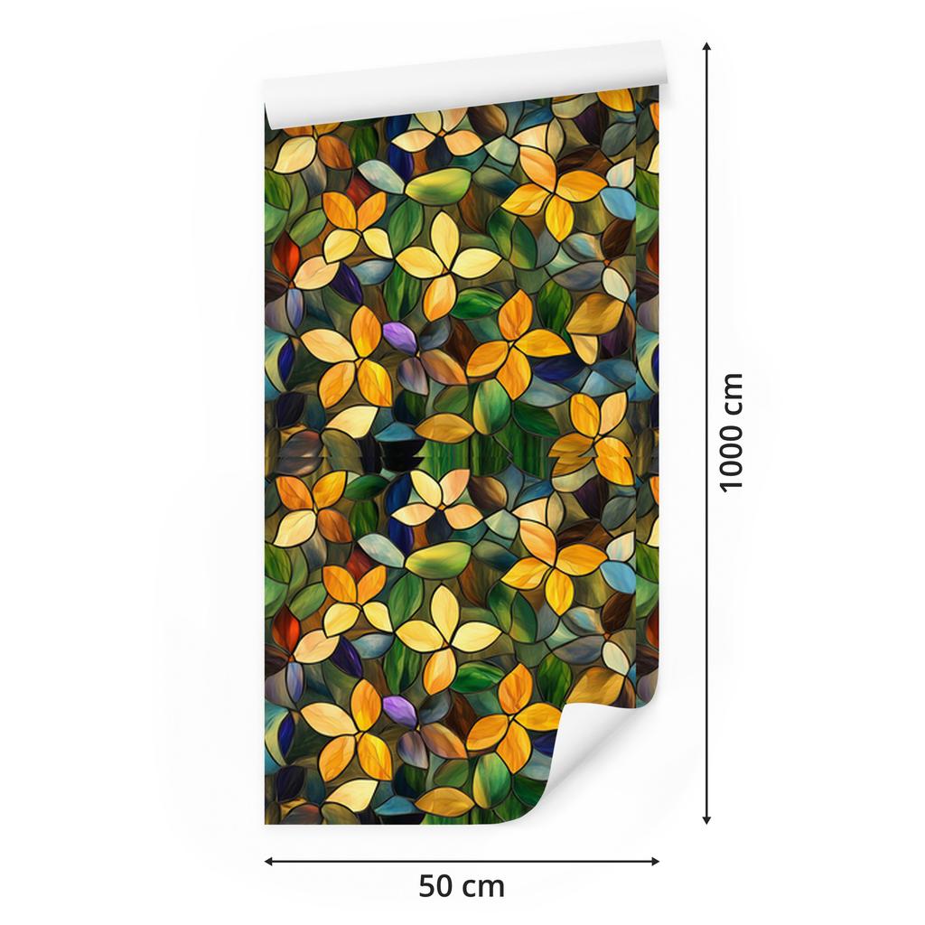 Wallpaper Stained Glass Flowers Gold and Yellow for Living Room and Bedroom 50x1000