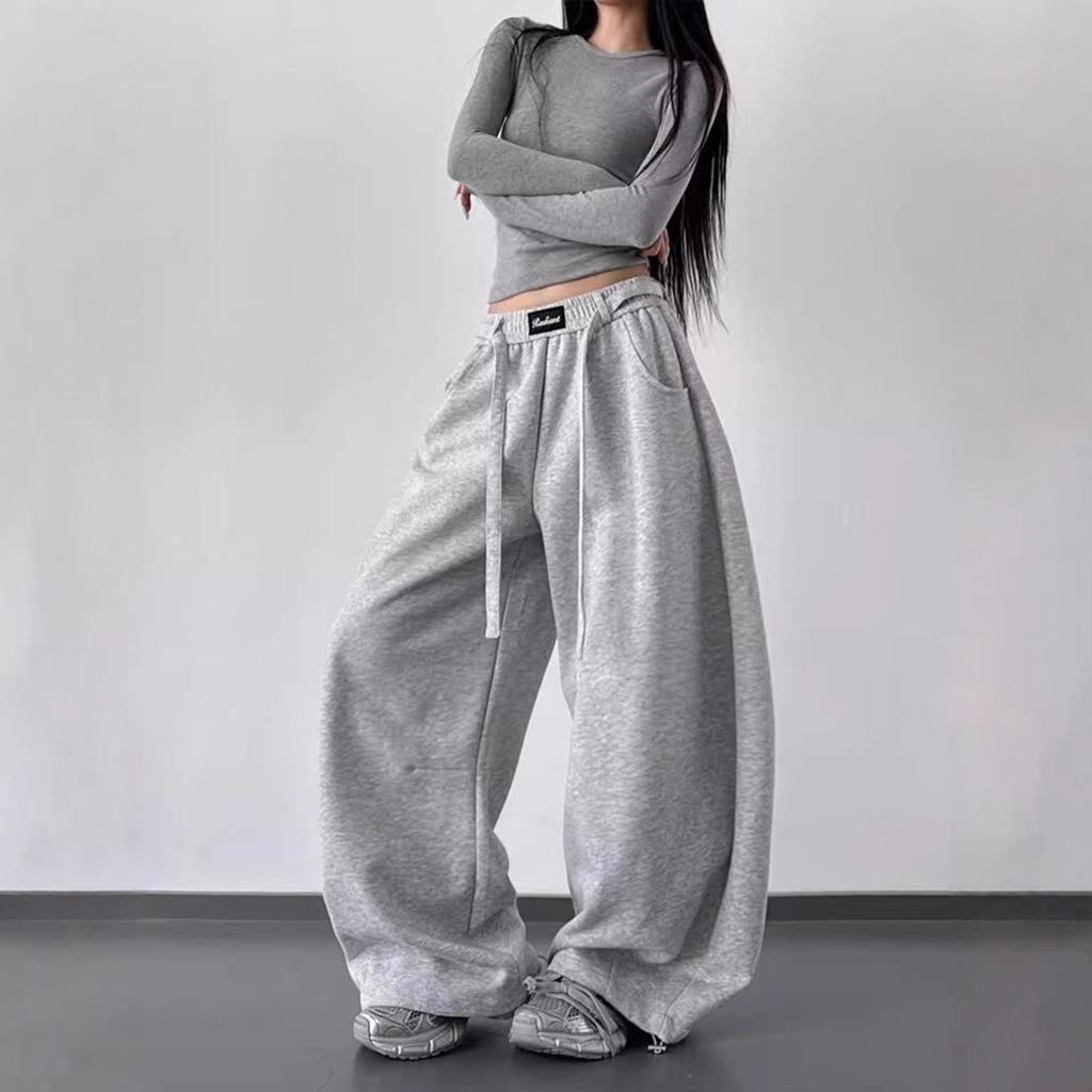 Unisex Retro Weite Beine Elastischer Bund Bodenlang Fließende Jogginghosen