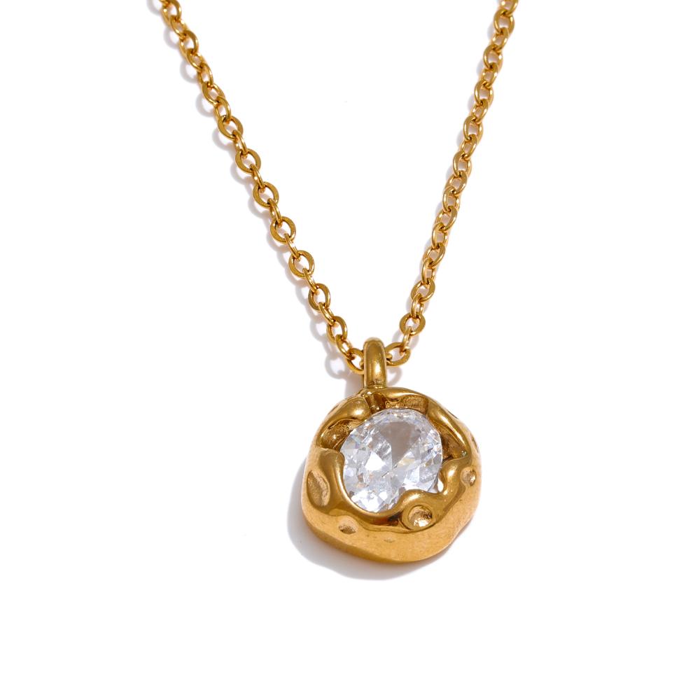 Yhpup High Quality Shiny Cubic Zirconia Necklace Pendant Chain Gold Silver Color Temperament Trendy Jewelry Accessories Gift