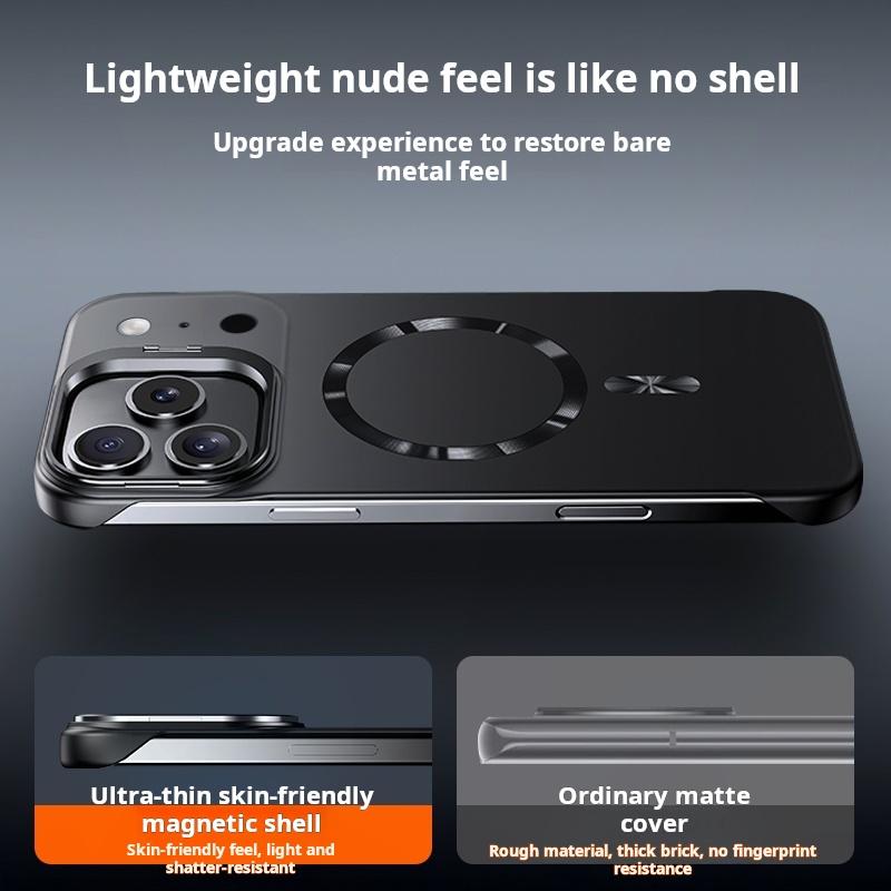 Ultra Thin Metal Lens Holder Frameless for Magsafe Magnetic Case for Iphone 17 Air 16 15 14 Pro Max 13 Solid Matte Skin PC Cover