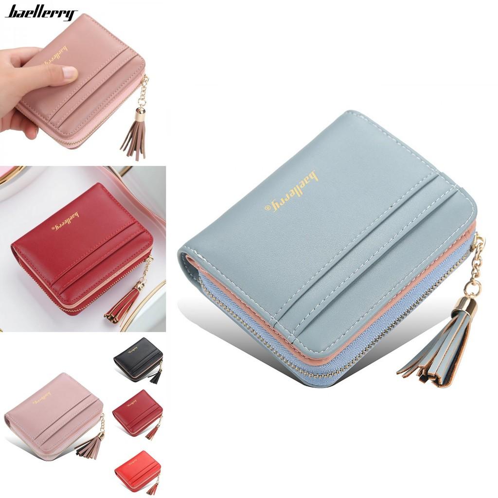 Womens Short Wallet Pu Leather Multicard Holder With Tassel Decoration For Daily Use