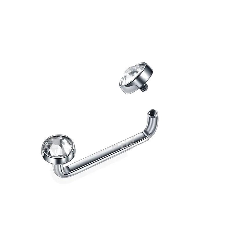 F136 G23 Titanový Piercing Šperk s Dvojitou Hlavou a Krystalem pro Klíční Kost s Vnitřním Závitem Pravý Úhel