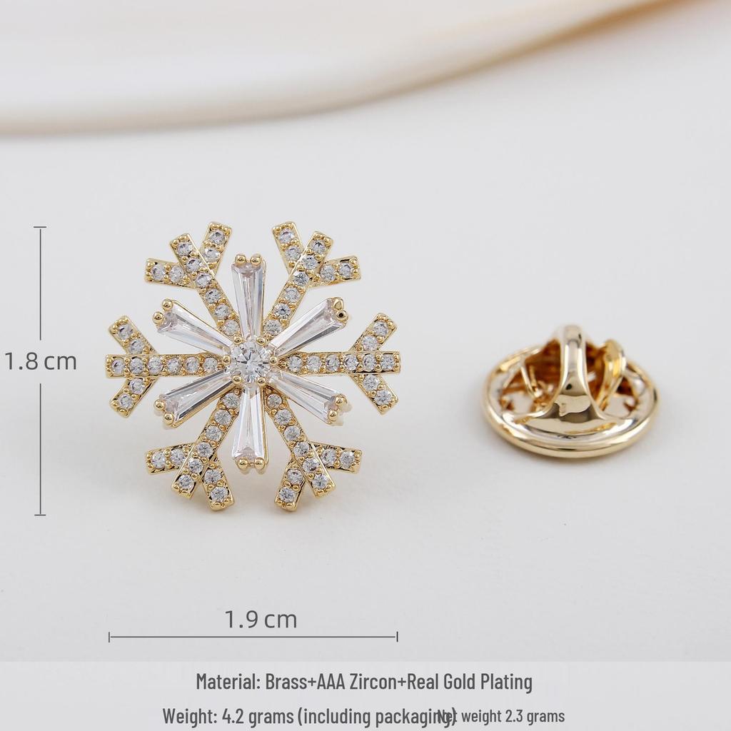 Elegant Snowflake Brooch for Women, Luxury Feel, Zirconia Accents, Lapel Pin with Anti-Slip Button