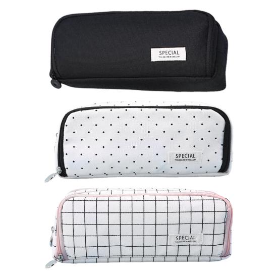 Large Pencil Case Canvas Makeup Bag with Zipper Multiple Compartments Pencil Pouch Lightweight Pencil Organizer