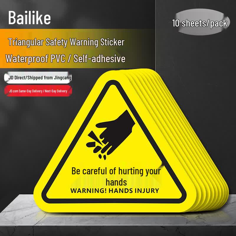 Bailike PVC Triangular Safety Warning Decals (10-Pack) 8x8 cm